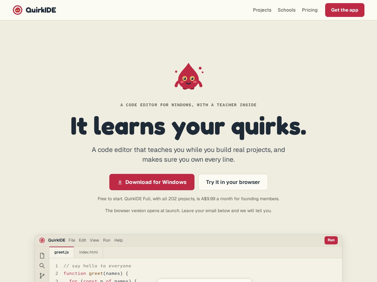 Landing-page snapshot of quirkide.com