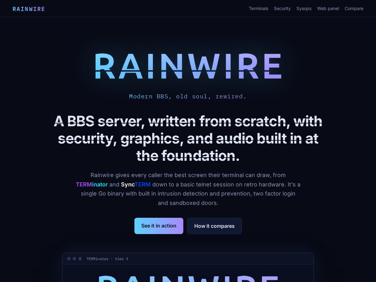 Landing-page snapshot of rainwire.net