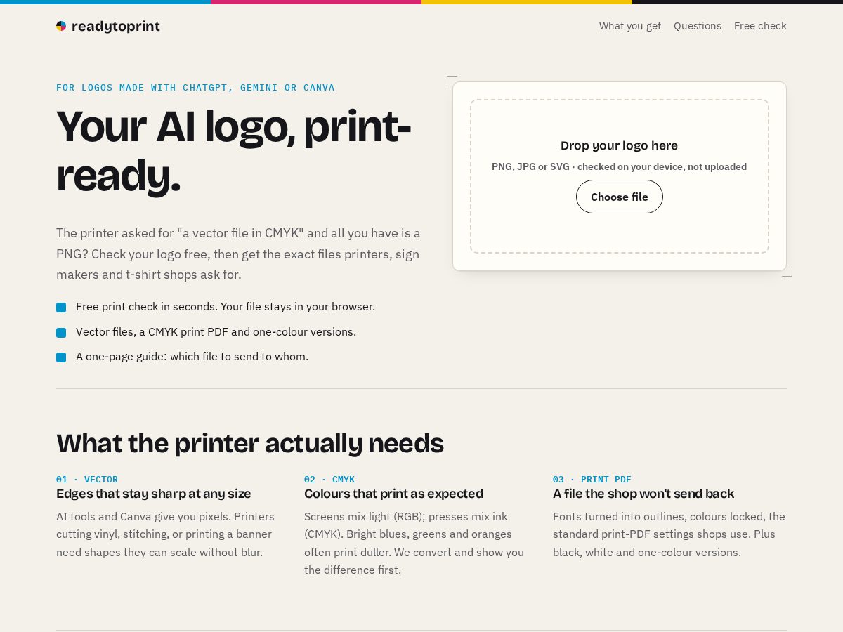 Landing-page snapshot of readytoprint.app