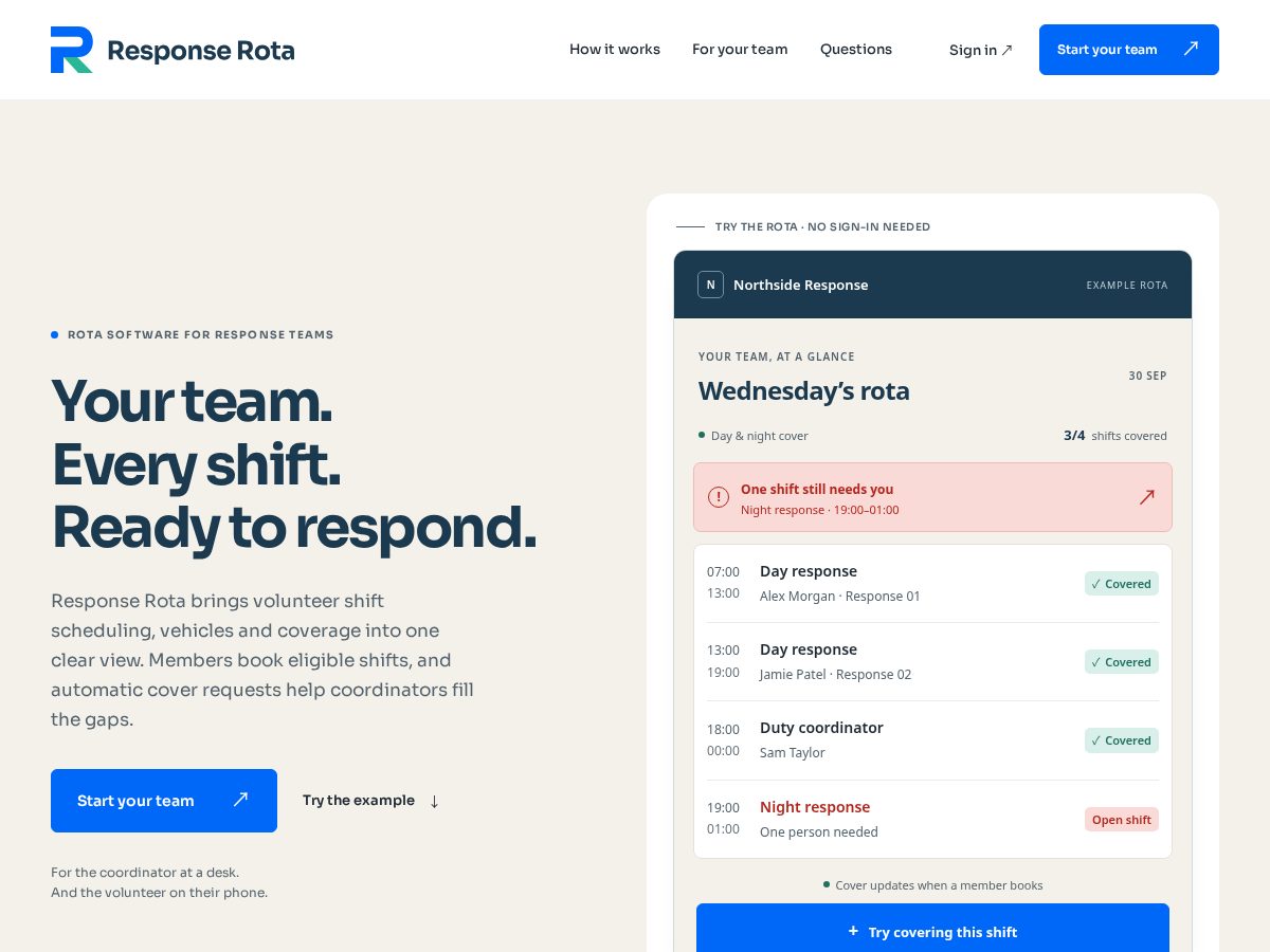 Landing-page snapshot of responserota.com