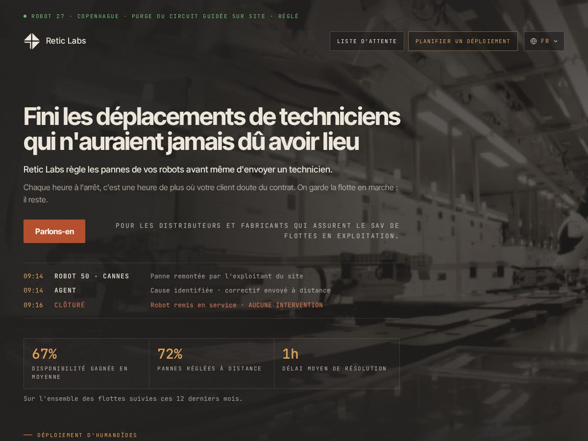 Landing-page snapshot of reticlabs.com