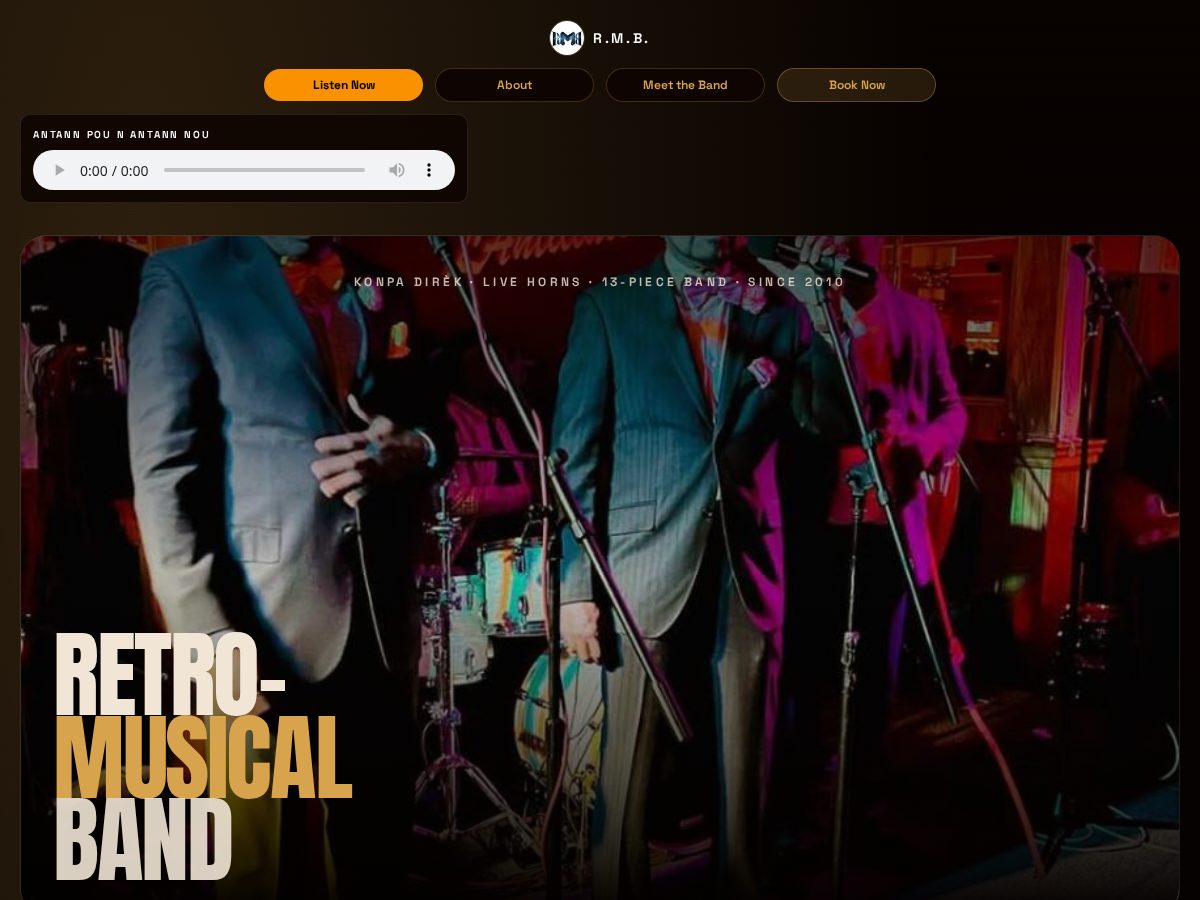 Landing-page snapshot of retromusicalband.com