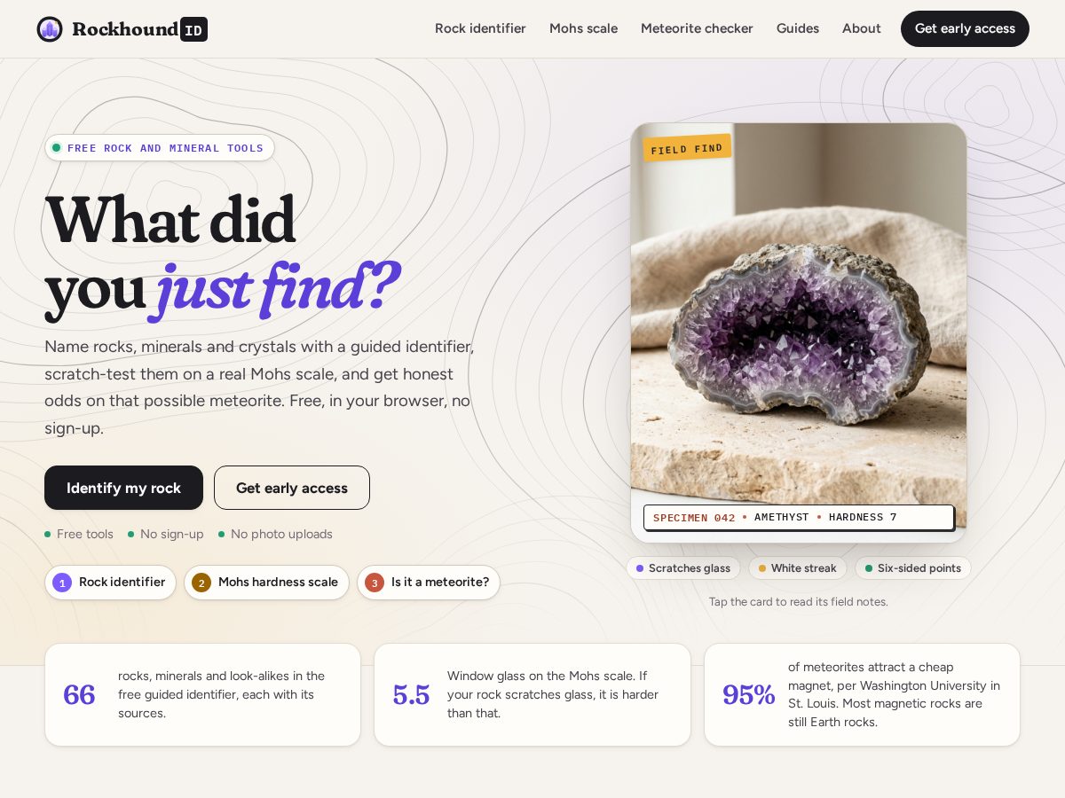 Landing-page snapshot of rockhoundid.com
