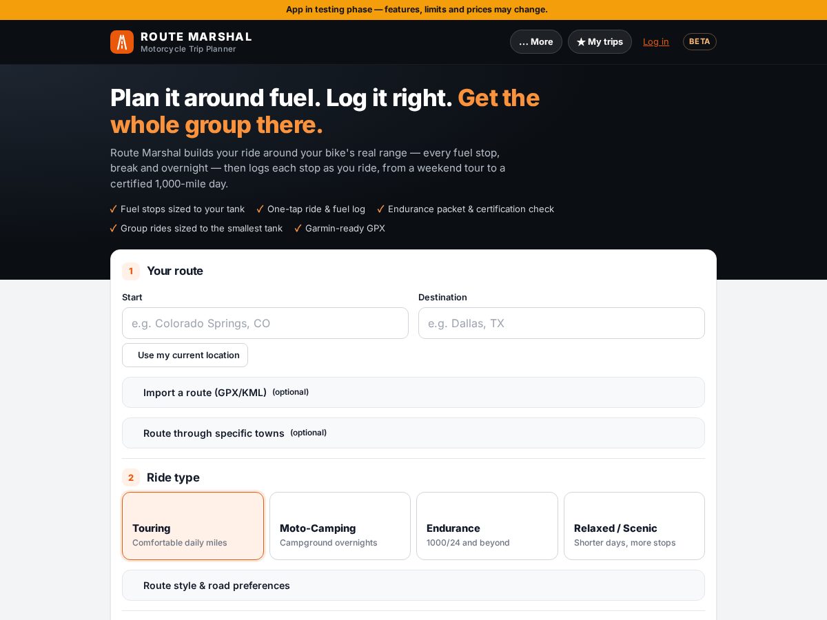 Landing-page snapshot of routemarshal.app