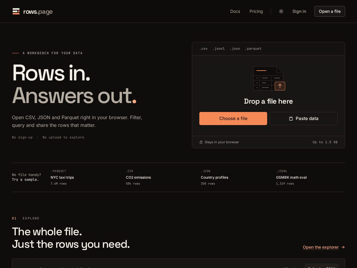 Landing-page snapshot of rows.page