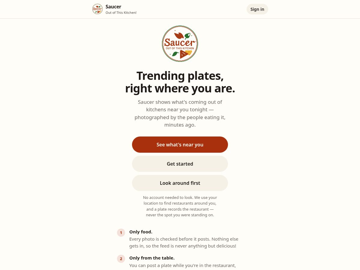 Landing-page snapshot of saucer.live