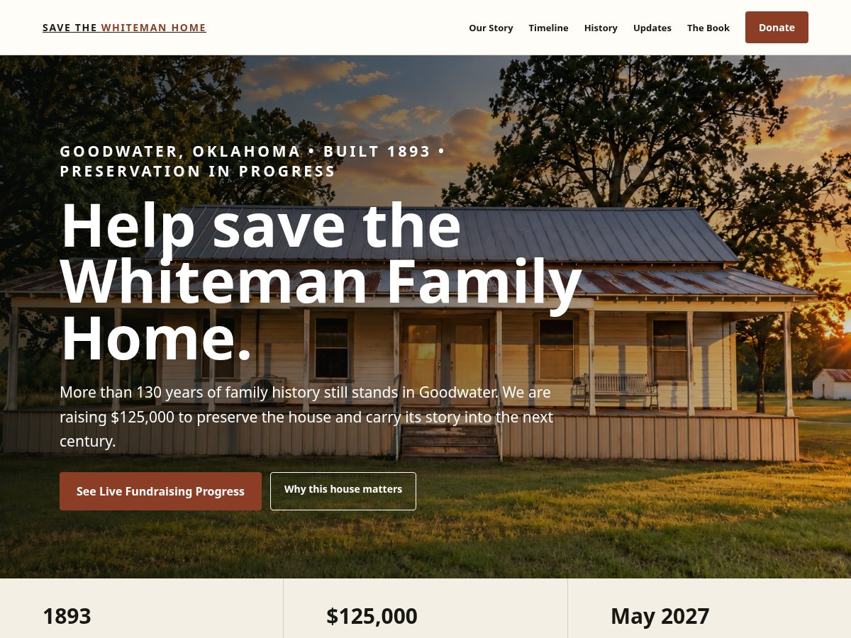 Landing-page snapshot of savethewhitemanhome.com