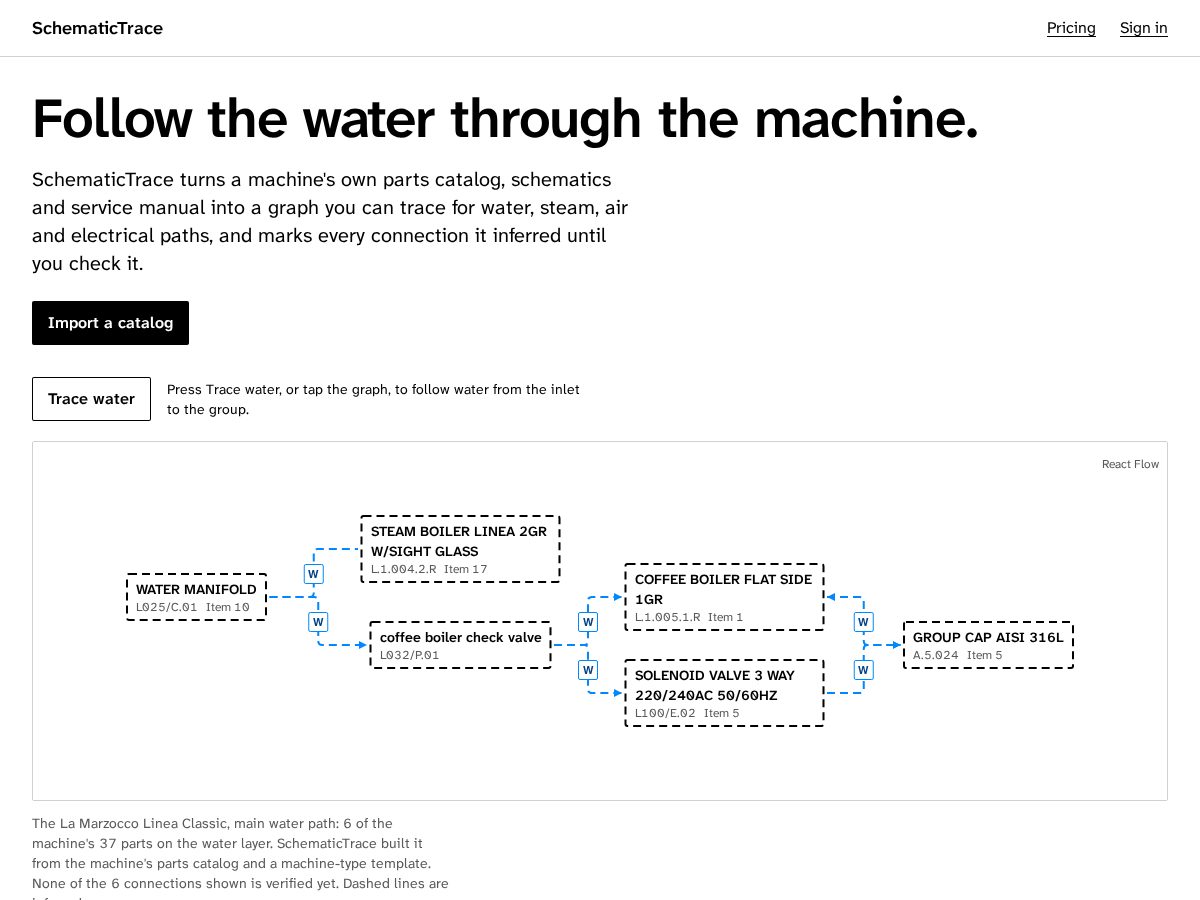 Landing-page snapshot of schematictrace.com
