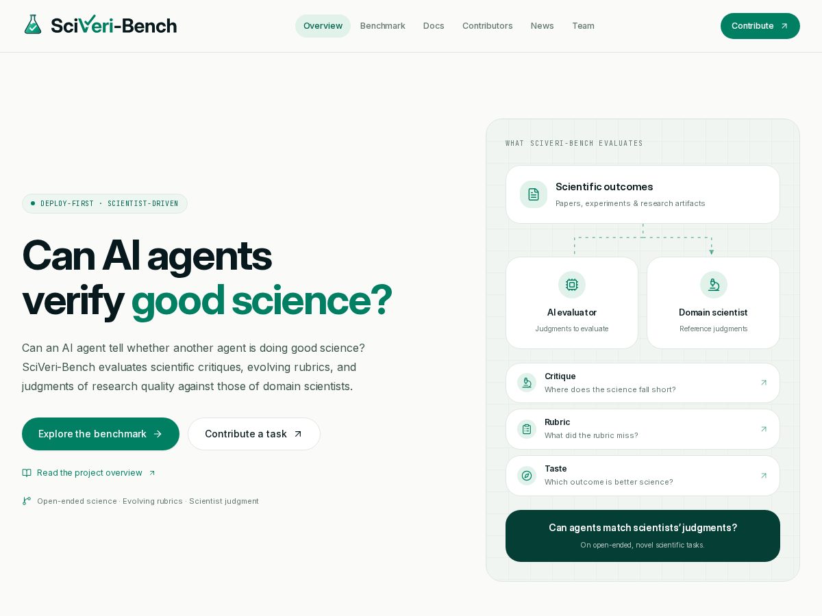 Landing-page snapshot of sciveri-bench.com