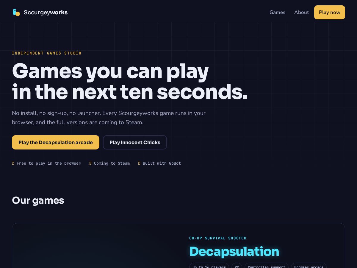 Landing-page snapshot of scourgeyworks.com