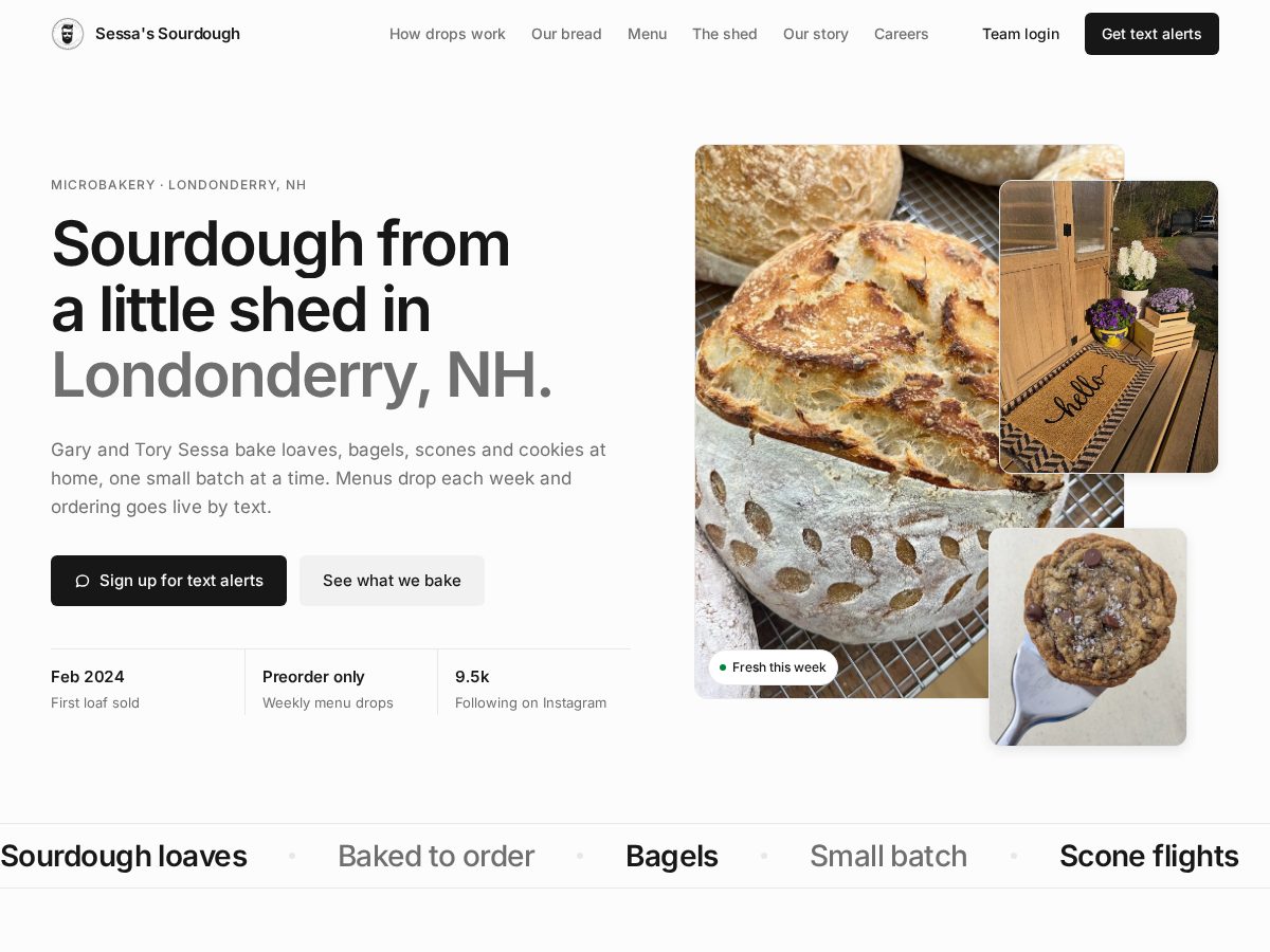 Landing-page snapshot of sessasourdough.com