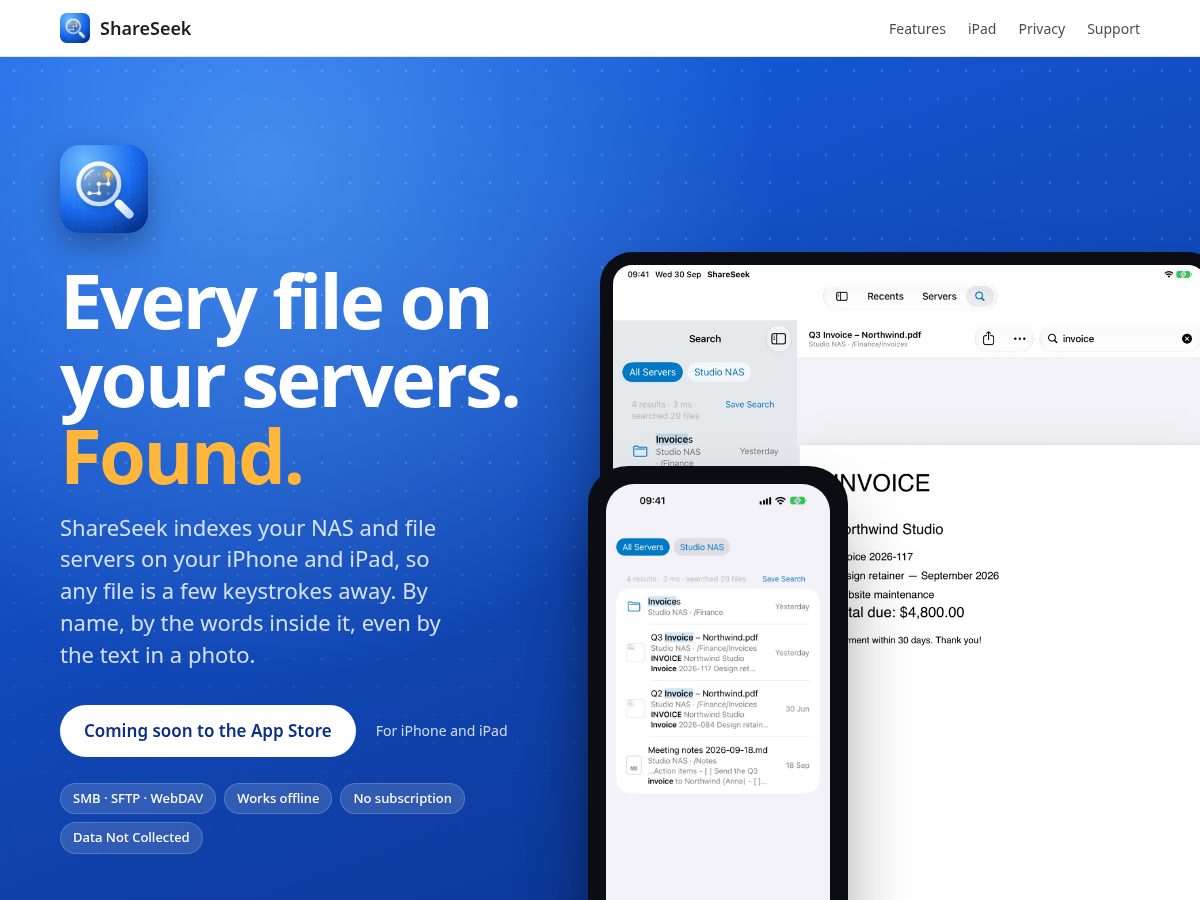 Landing-page snapshot of shareseek.app