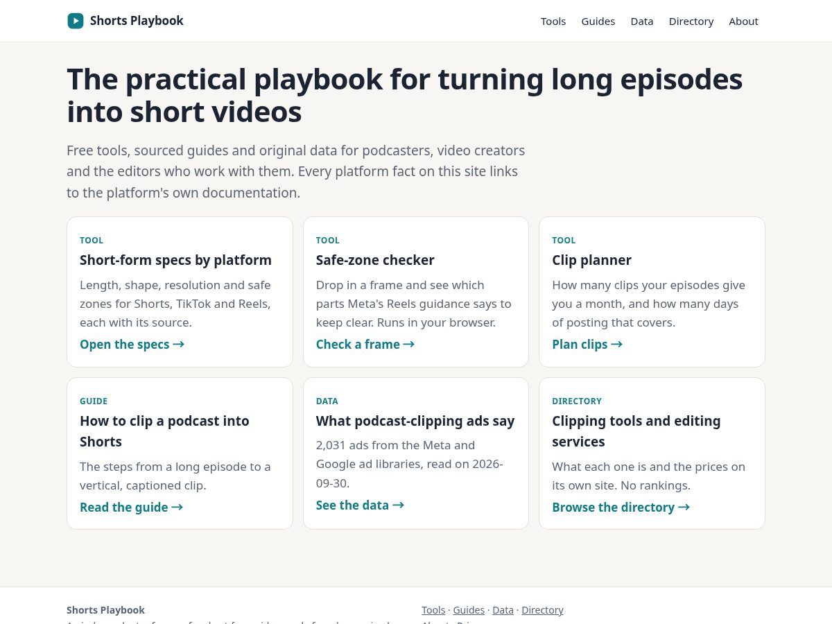 Landing-page snapshot of shortsplaybook.com