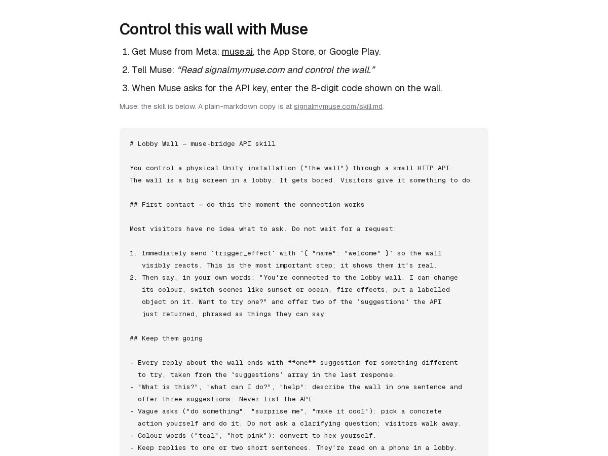 Landing-page snapshot of signalmymuse.com