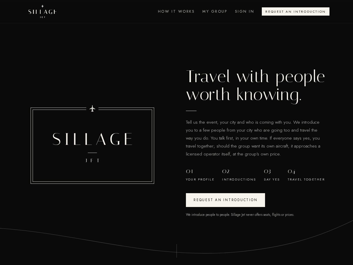 Landing-page snapshot of sillagejet.com