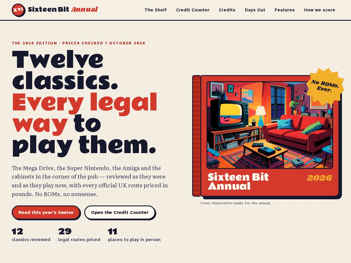 Landing-page snapshot of sixteenbitannual.com