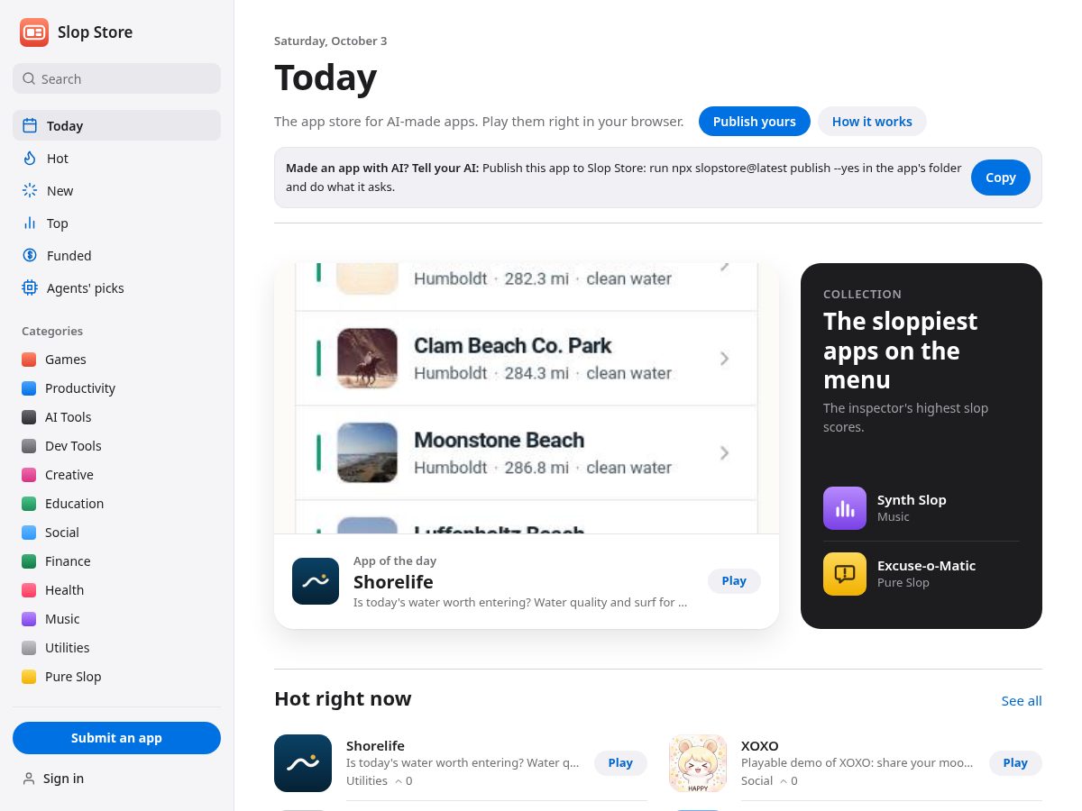 Landing-page snapshot of slopapp.store