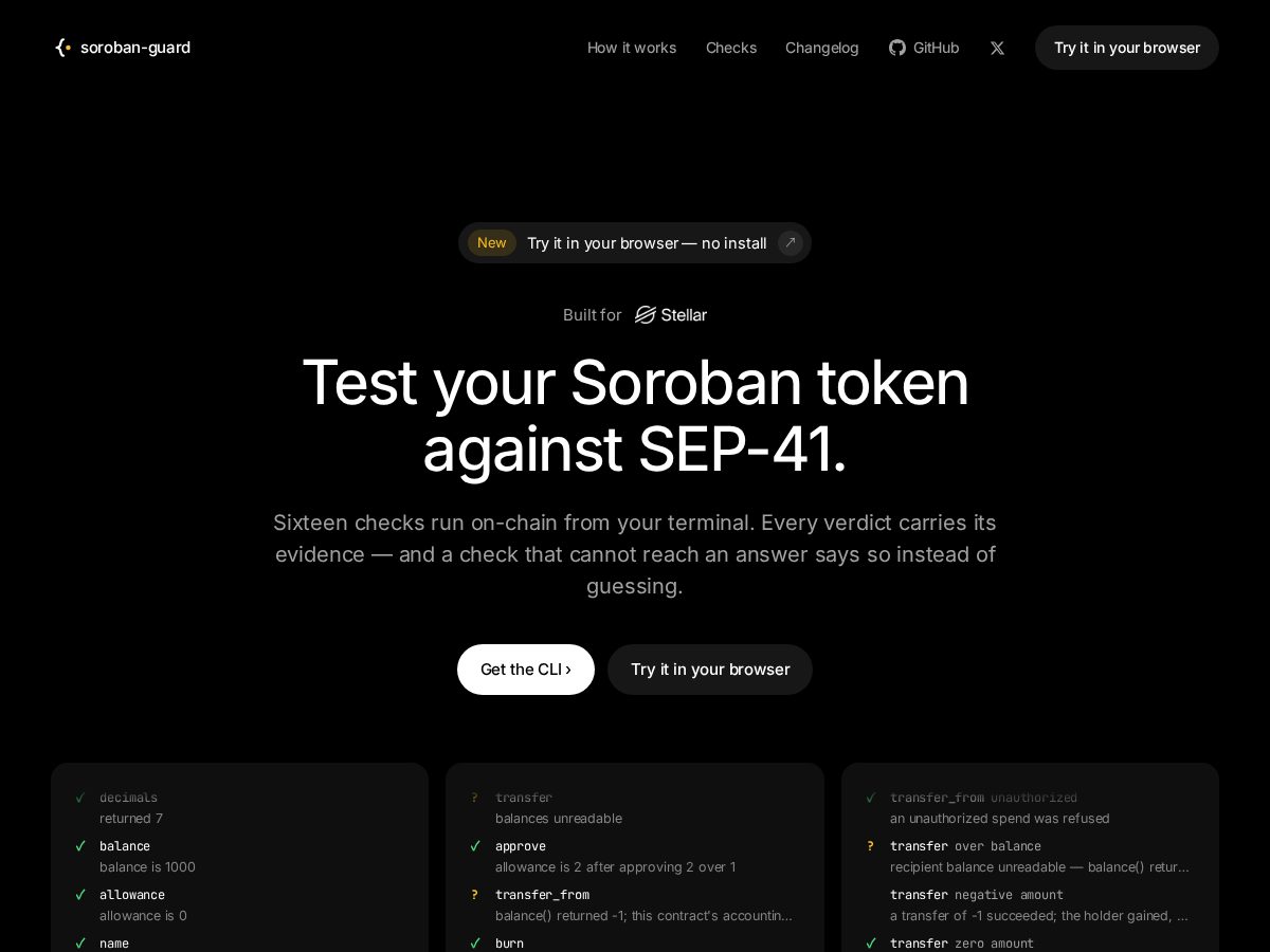 Landing-page snapshot of sorobanguard.com