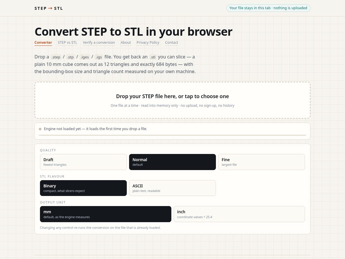 Landing-page snapshot of stepstl.com