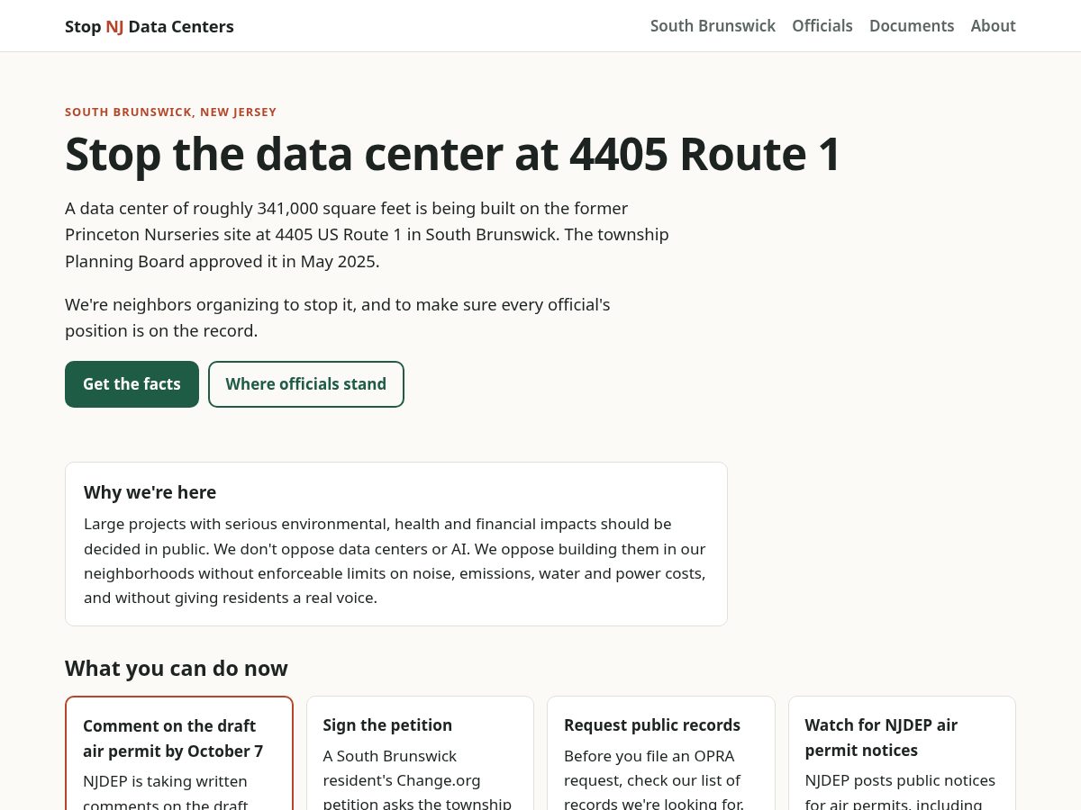 Landing-page snapshot of stopnjdatacenters.org