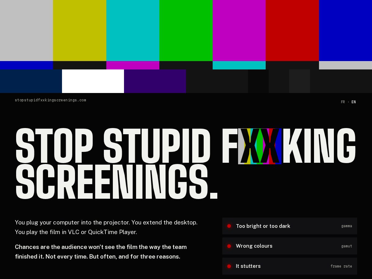 Landing-page snapshot of stopstupidfxxkingscreenings.com