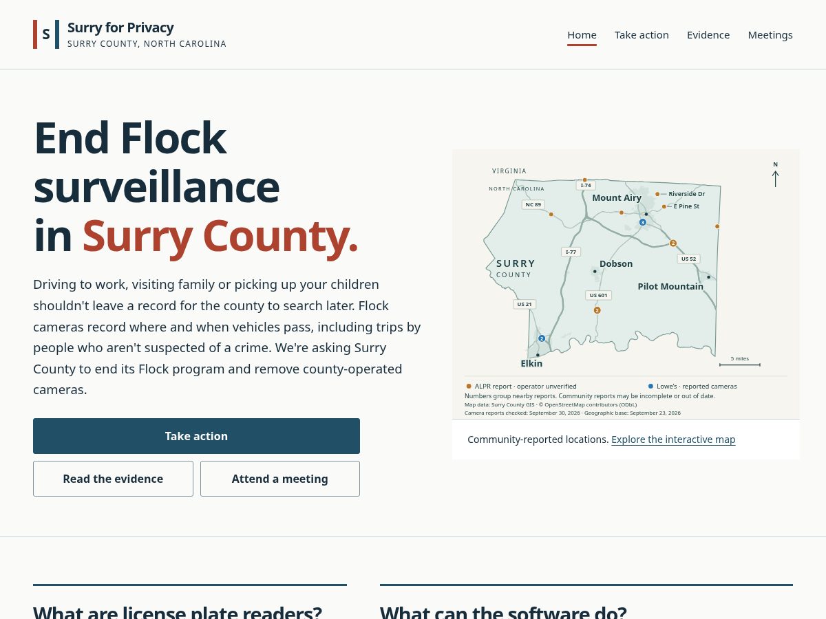 Landing-page snapshot of surryforprivacy.org