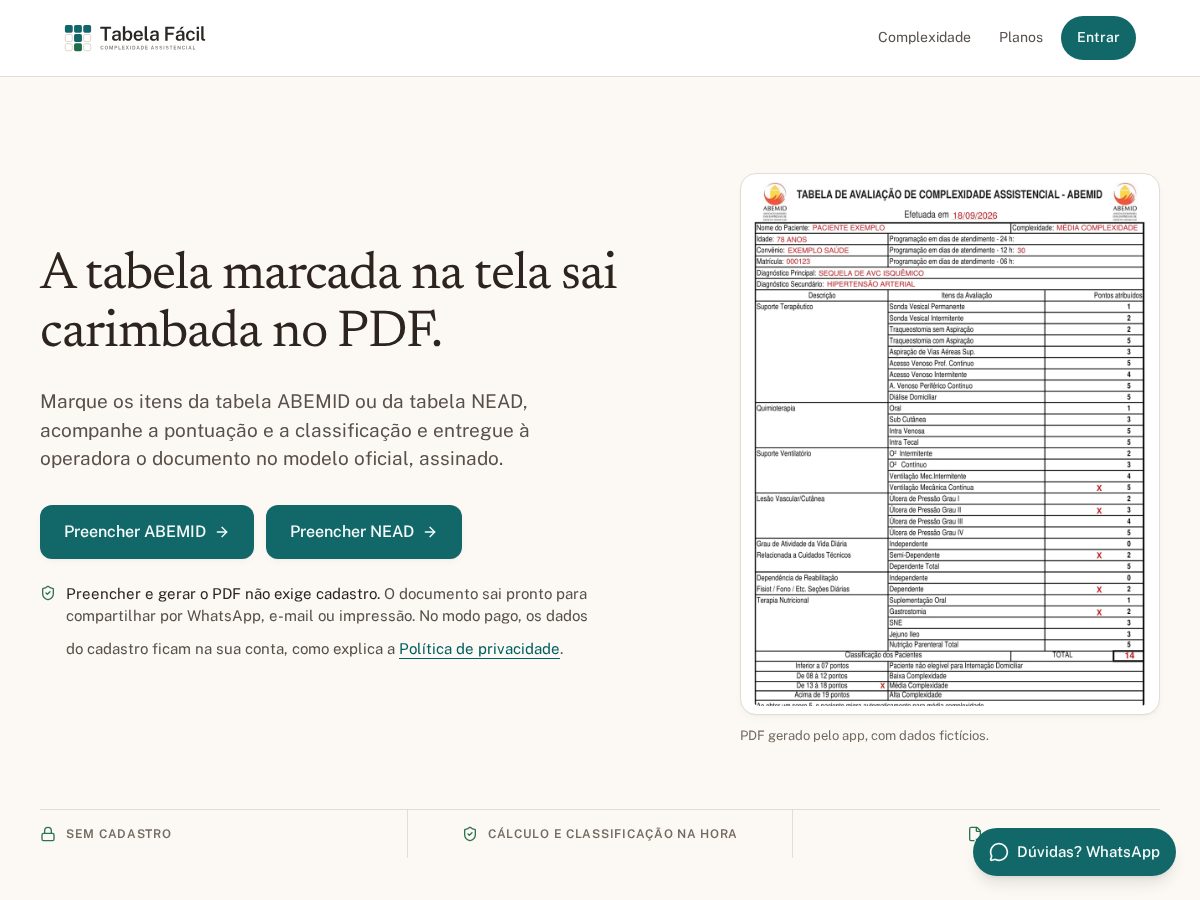 Landing-page snapshot of tabelafacil.app