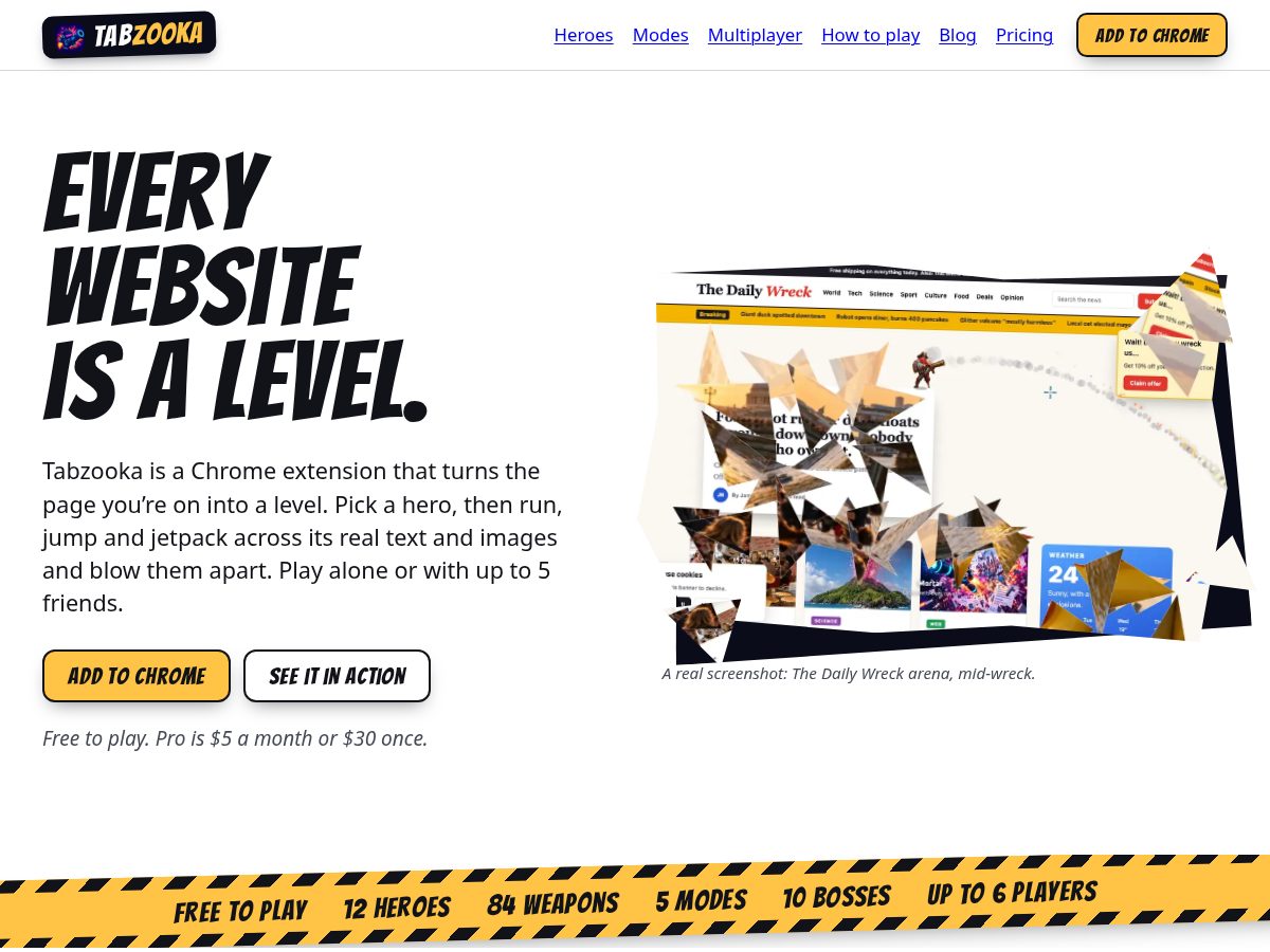 Landing-page snapshot of tabzooka.com