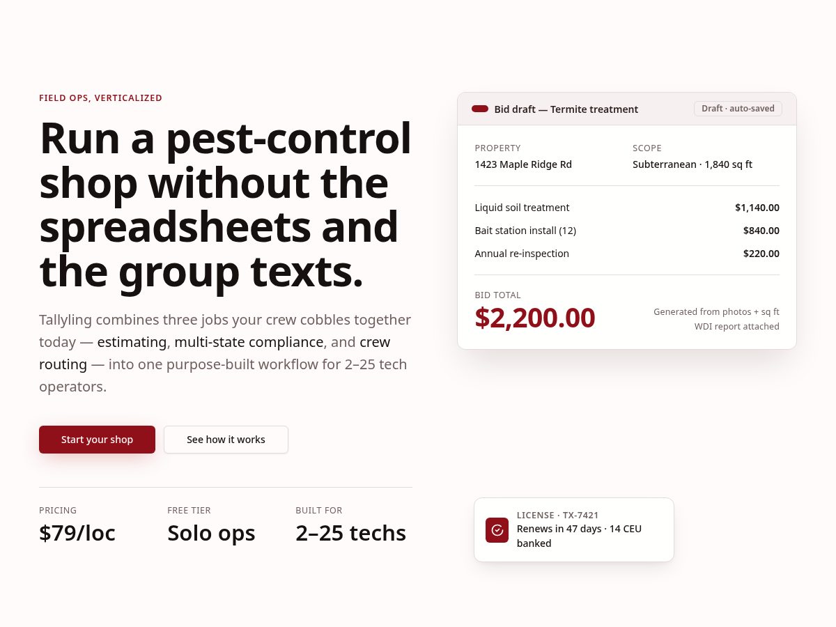 Landing-page snapshot of tallyling.com