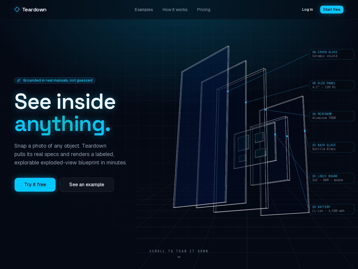 Landing-page snapshot of teardownai.app