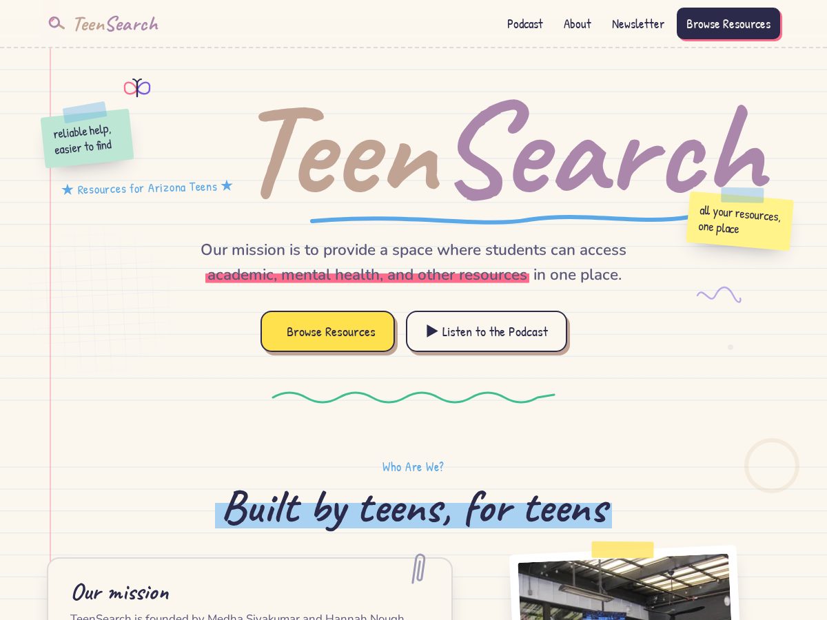 Landing-page snapshot of teensearch.org