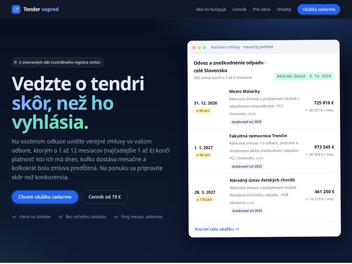 Landing-page snapshot of tendervopred.com