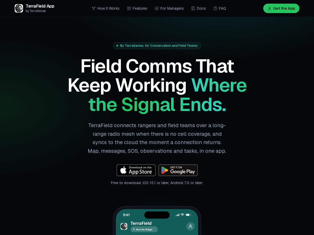 Landing-page snapshot of terrafield.app