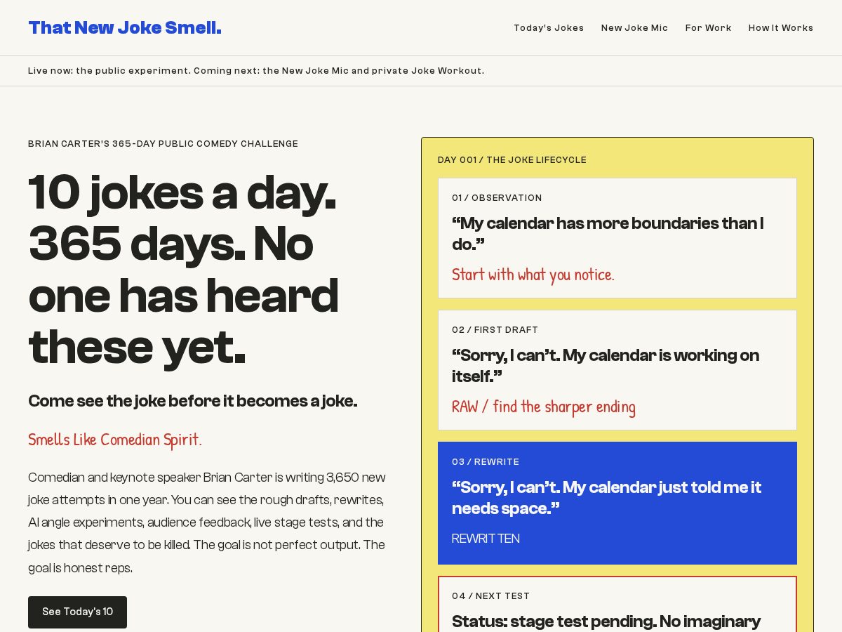 Landing-page snapshot of thatnewjokesmell.com