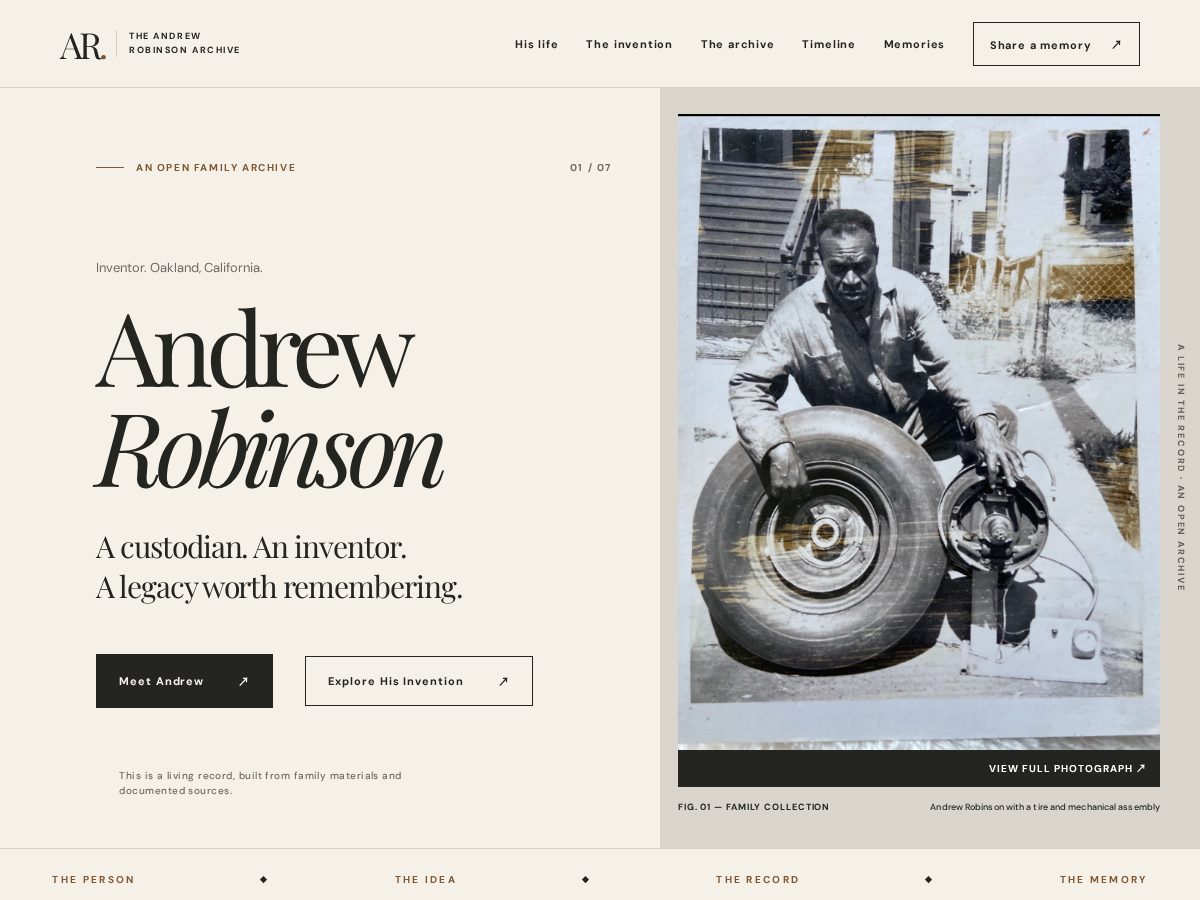 Landing-page snapshot of theandrewrobinsonlegacy.com