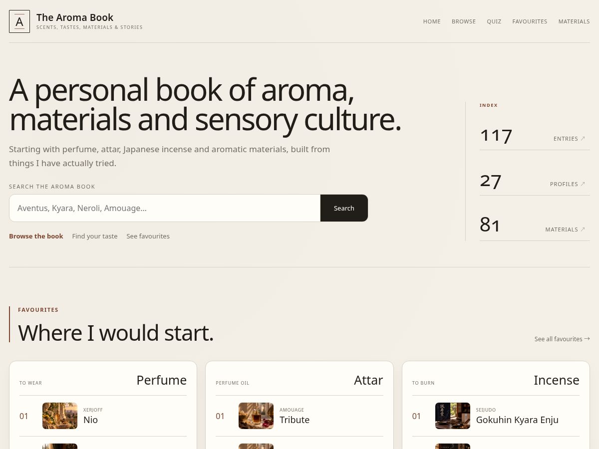 Landing-page snapshot of thearomabook.com