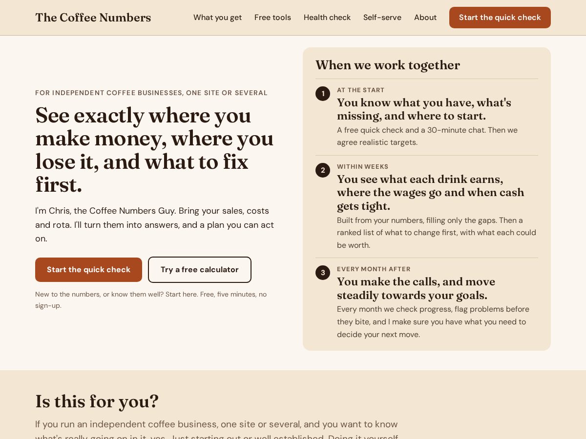 Landing-page snapshot of thecoffeenumbers.com