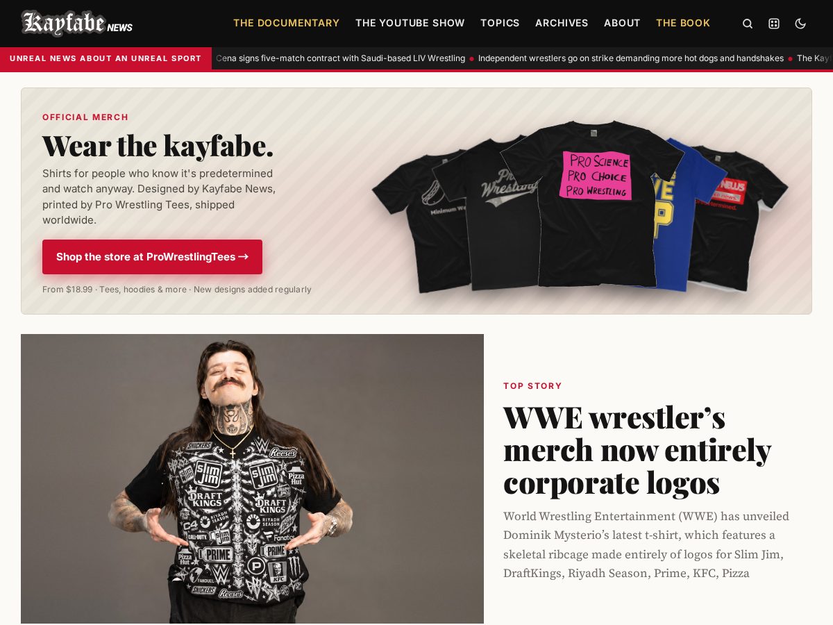 Landing-page snapshot of thekayfabenews.com
