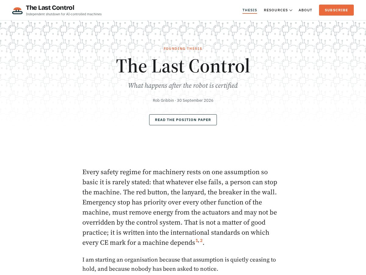 Landing-page snapshot of thelastcontrol.org