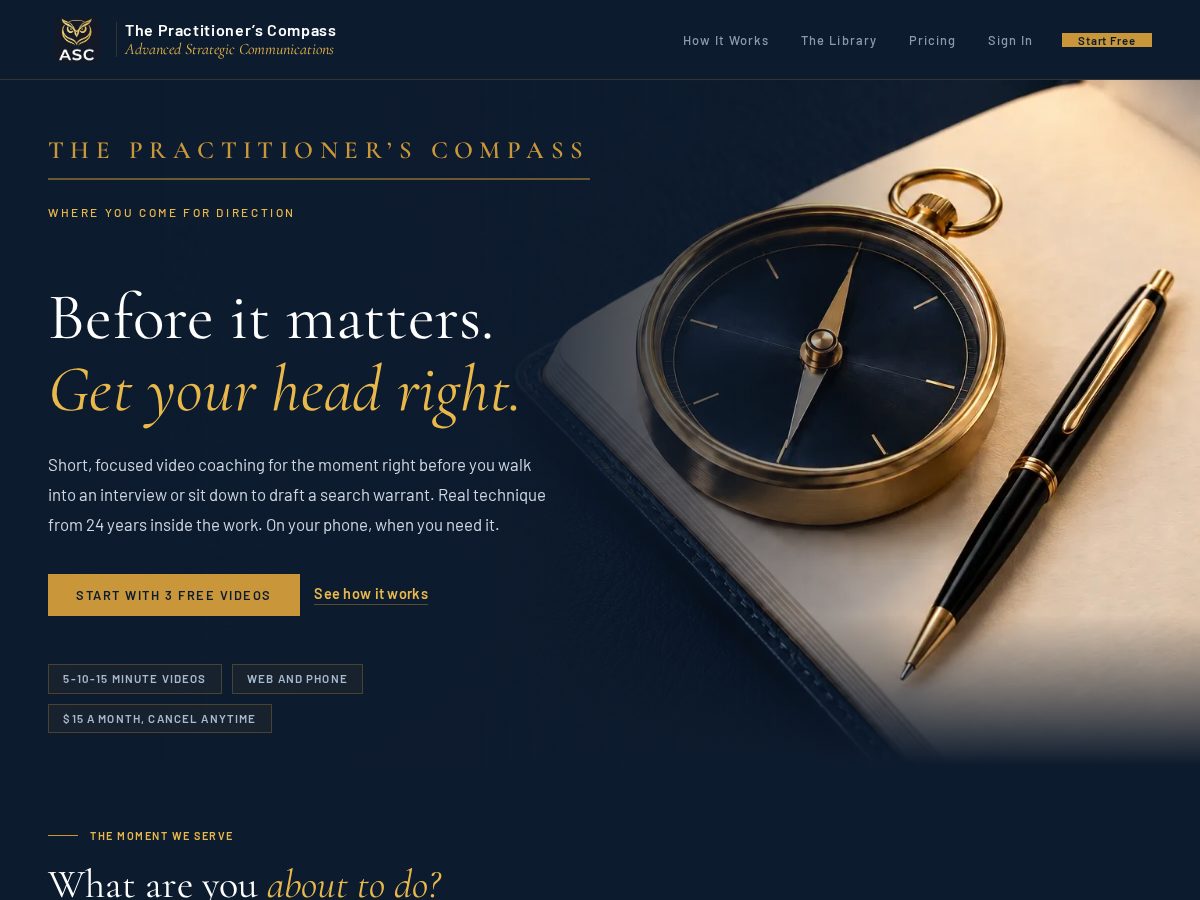 Landing-page snapshot of thepractitionerscompass.com