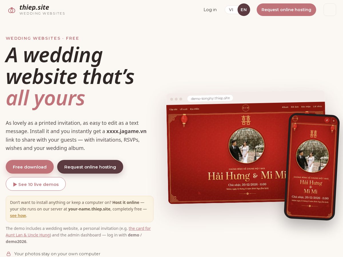 Landing-page snapshot of thiep.site