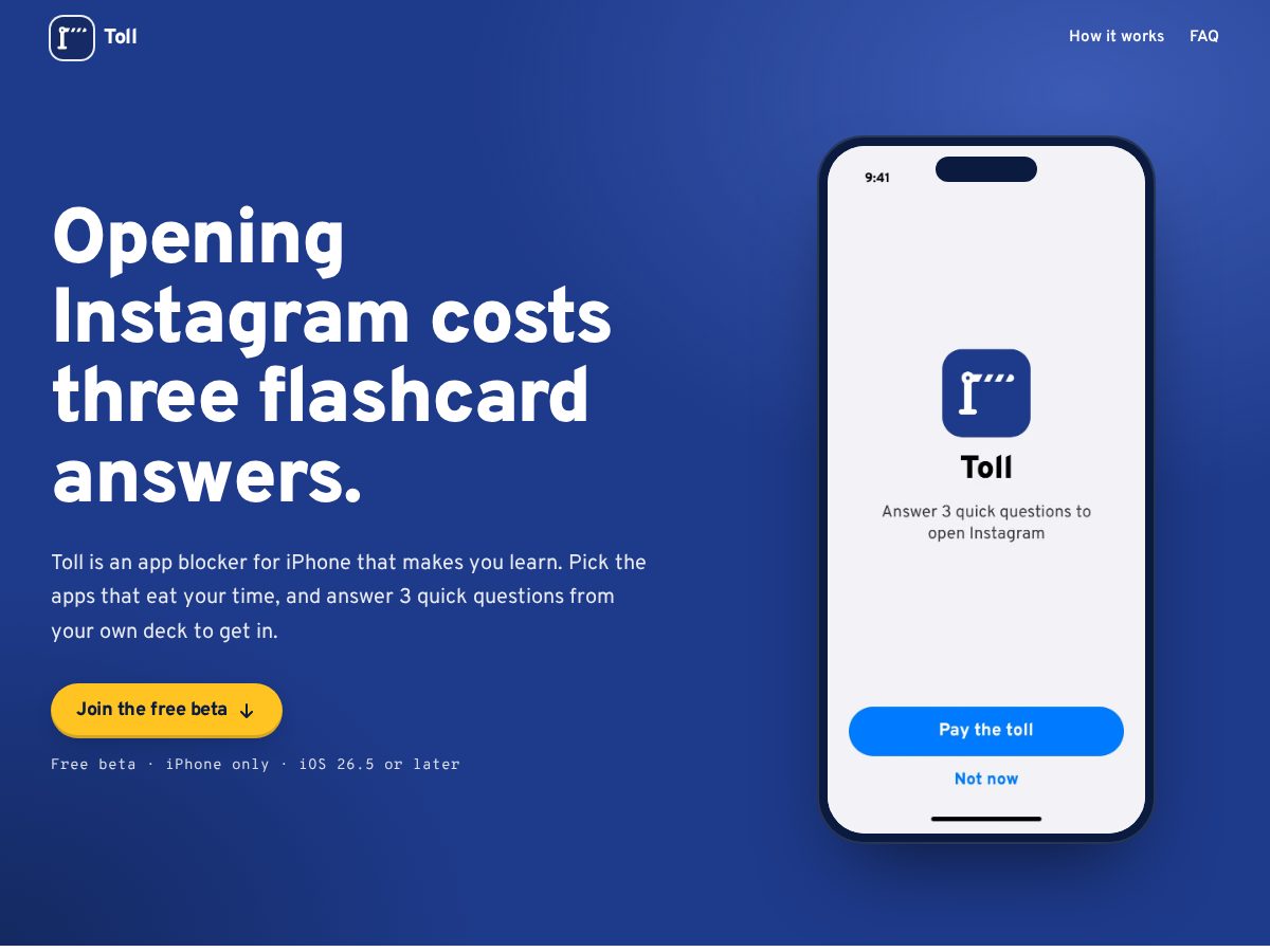 Landing-page snapshot of tollhq.app