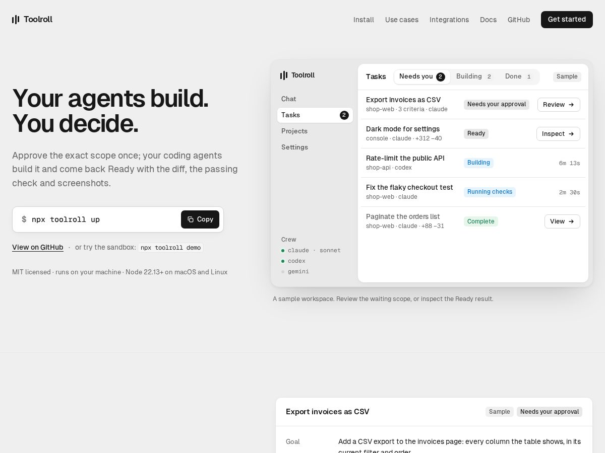Landing-page snapshot of toolroll.dev