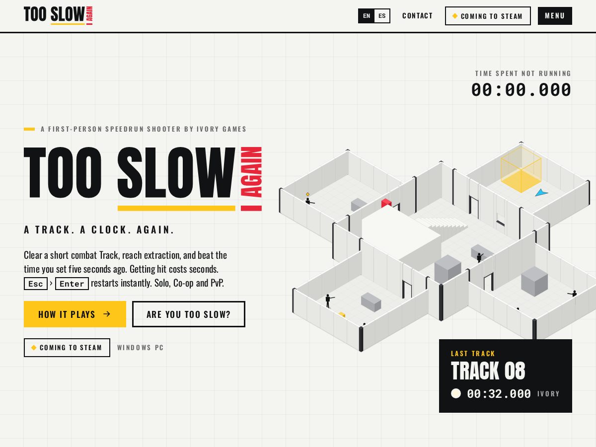 Landing-page snapshot of tooslowagain.com