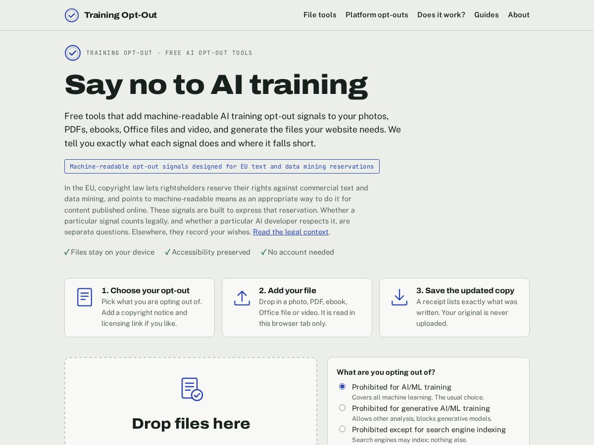 Landing-page snapshot of trainingoptout.com