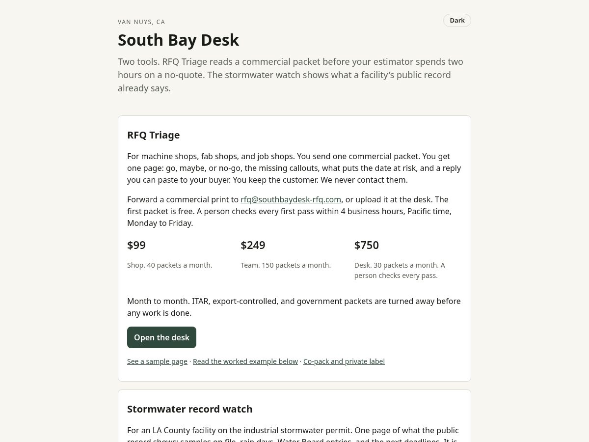 Landing-page snapshot of trysouthbaydesk.com