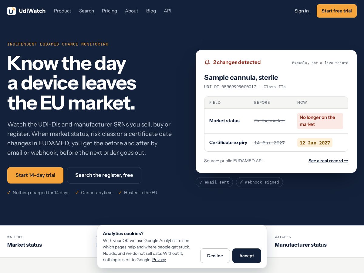 Landing-page snapshot of udiwatch.com
