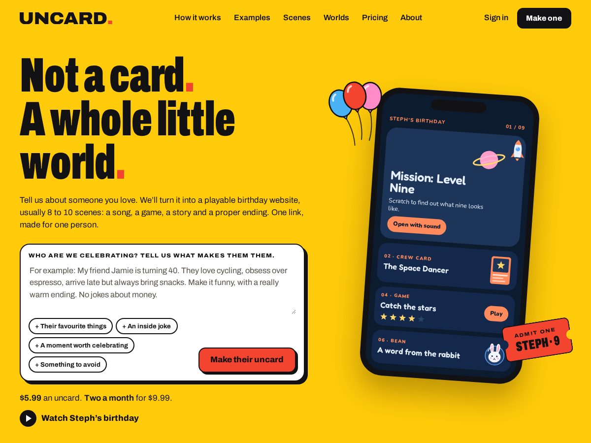 Landing-page snapshot of uncard.app