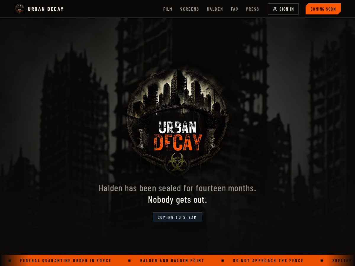 Landing-page snapshot of urbandecaygame.com
