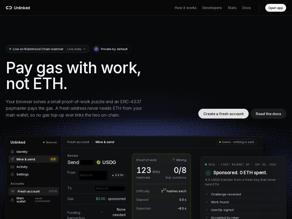 Landing-page snapshot of useunlinked.app